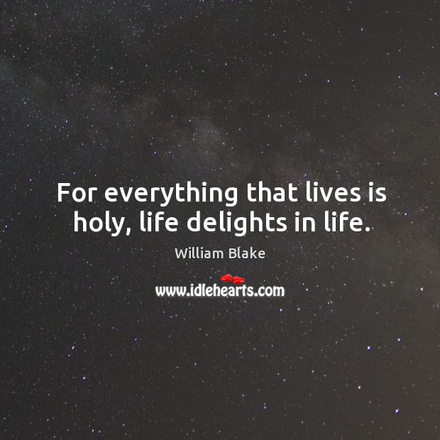 For everything that lives is holy, life delights in life. William Blake Picture Quote