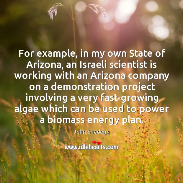 For example, in my own state of arizona, an israeli scientist is working with an arizona John Shadegg Picture Quote