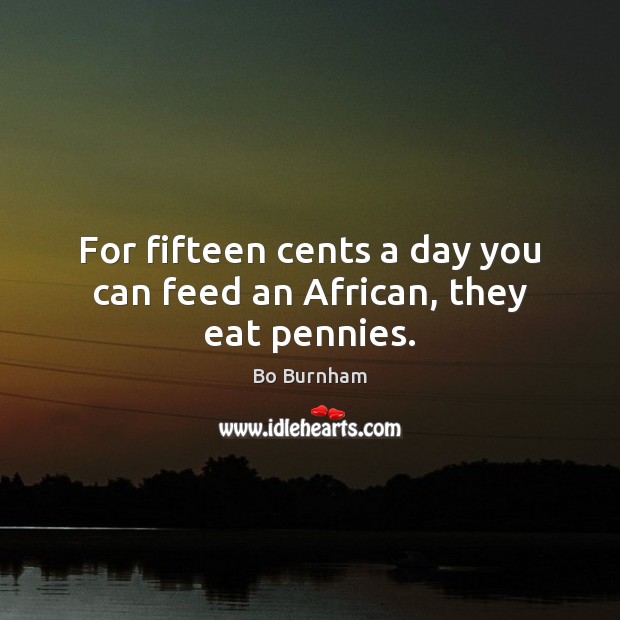 For fifteen cents a day you can feed an African, they eat pennies. Bo Burnham Picture Quote