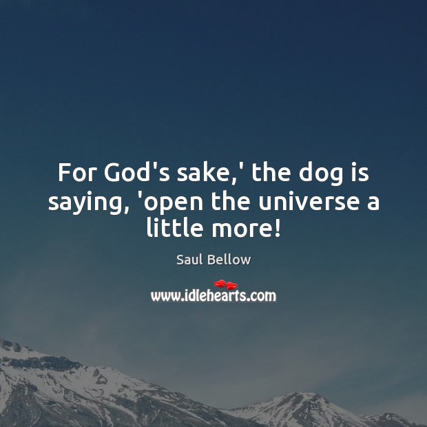 For God’s sake,’ the dog is saying, ‘open the universe a little more! Saul Bellow Picture Quote