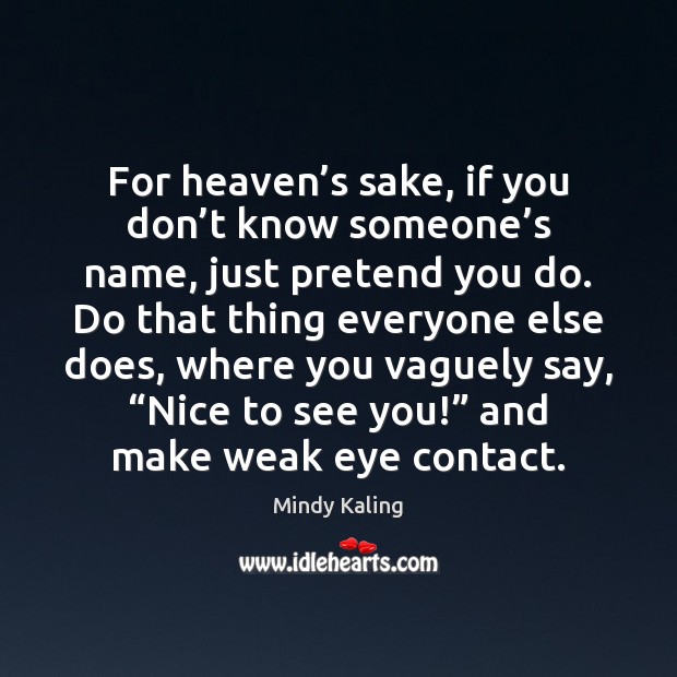 For heaven’s sake, if you don’t know someone’s name, Mindy Kaling Picture Quote