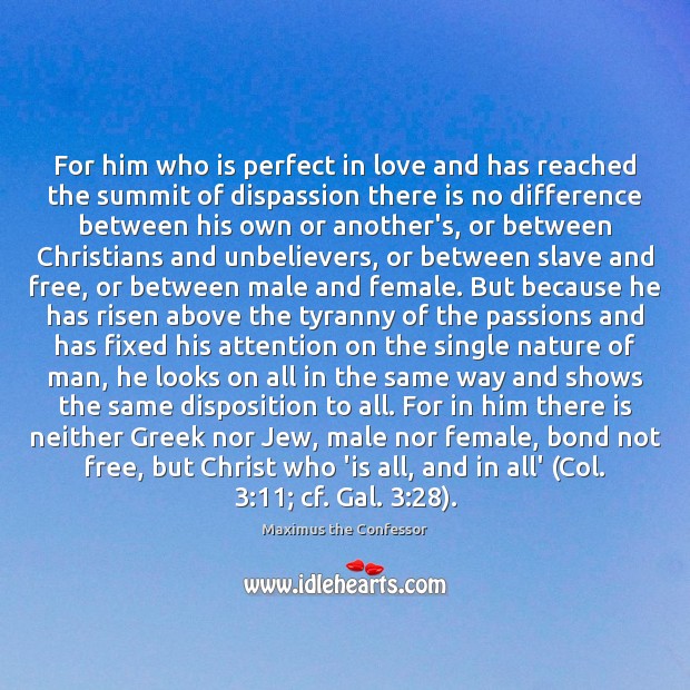 For him who is perfect in love and has reached the summit Maximus the Confessor Picture Quote