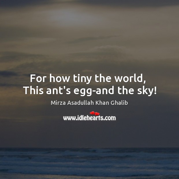 For how tiny the world,  This ant’s egg-and the sky! Mirza Asadullah Khan Ghalib Picture Quote