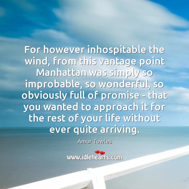 For however inhospitable the wind, from this vantage point Manhattan was simply Amor Towles Picture Quote