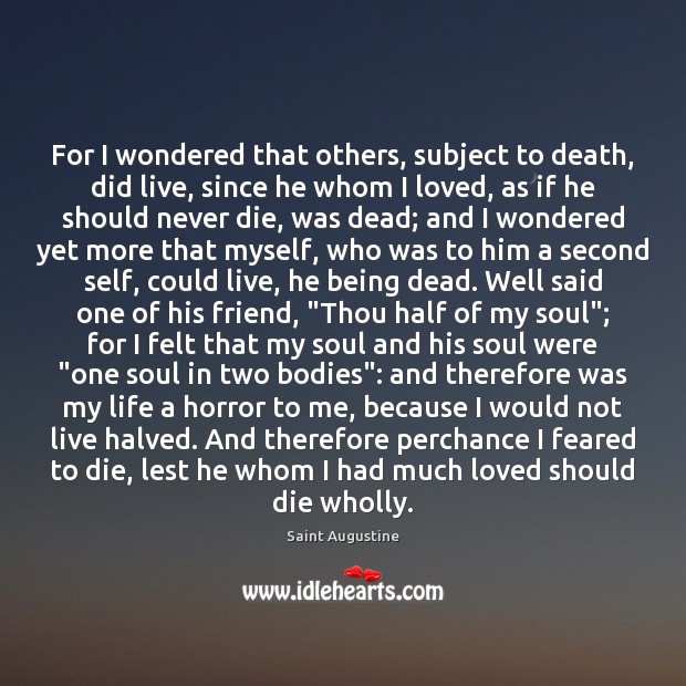 For I wondered that others, subject to death, did live, since he Saint Augustine Picture Quote