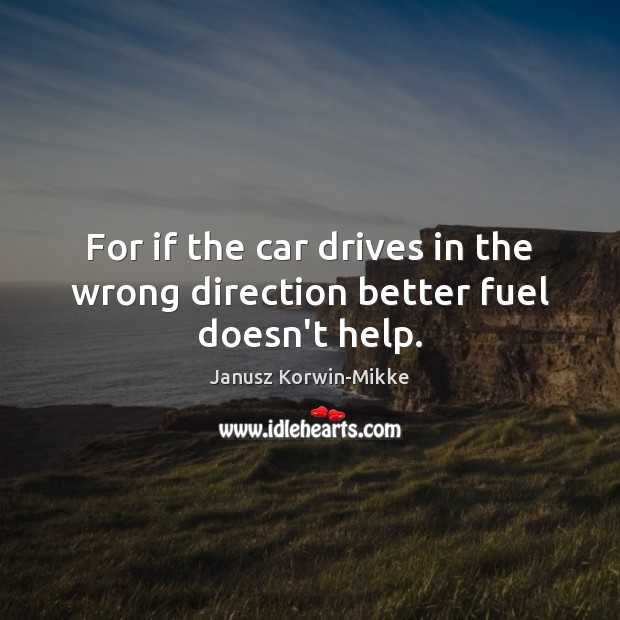 For if the car drives in the wrong direction better fuel doesn’t help. Janusz Korwin-Mikke Picture Quote