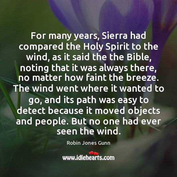 For many years, Sierra had compared the Holy Spirit to the wind, Robin Jones Gunn Picture Quote