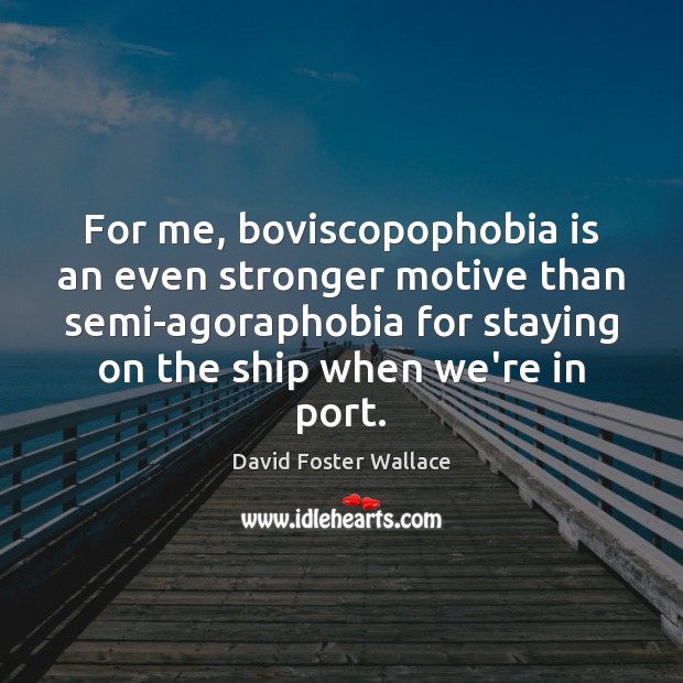 For me, boviscopophobia is an even stronger motive than semi-agoraphobia for staying David Foster Wallace Picture Quote