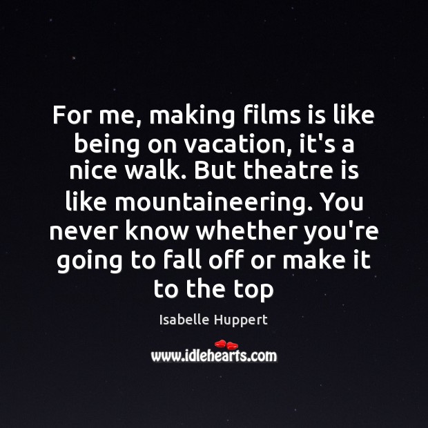 For me, making films is like being on vacation, it’s a nice Isabelle Huppert Picture Quote