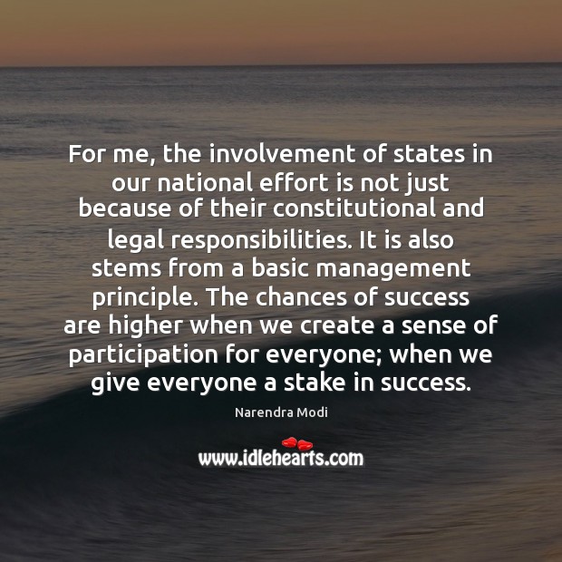 For me, the involvement of states in our national effort is not Narendra Modi Picture Quote