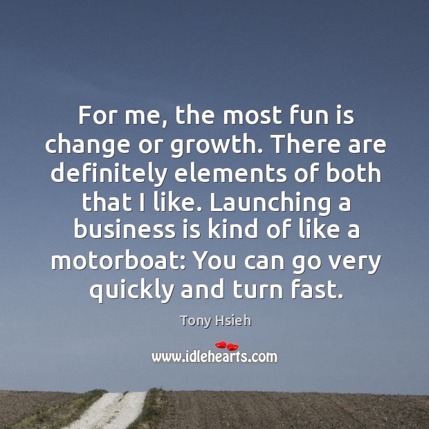 For me, the most fun is change or growth. There are definitely elements of both that I like. Tony Hsieh Picture Quote
