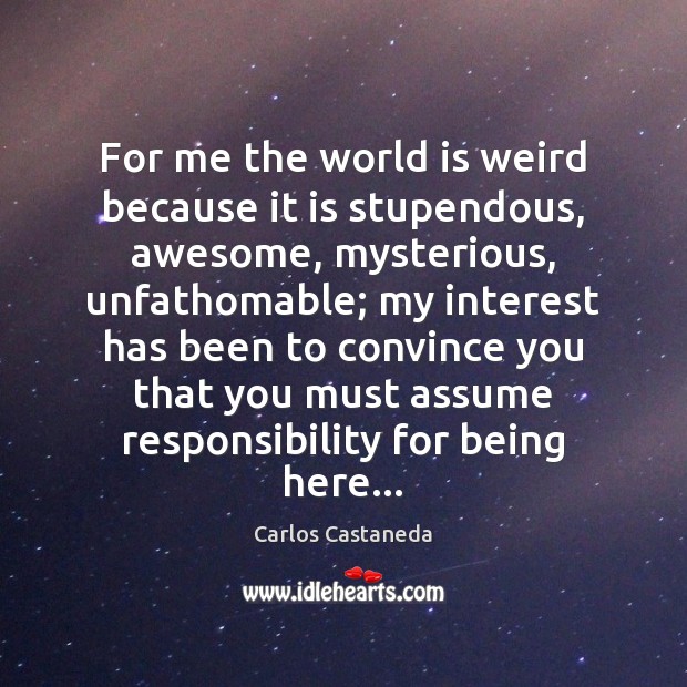 For me the world is weird because it is stupendous, awesome, mysterious, Image