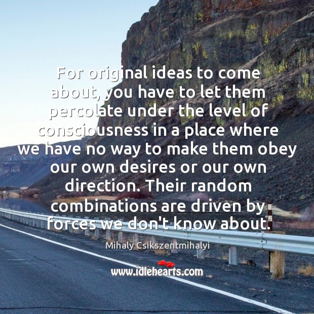 For original ideas to come about, you have to let them percolate Mihaly Csikszentmihalyi Picture Quote