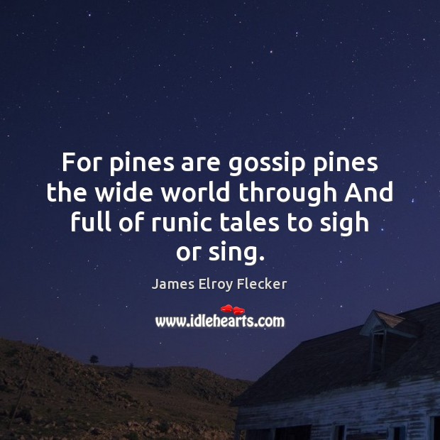 For pines are gossip pines the wide world through And full of runic tales to sigh or sing. James Elroy Flecker Picture Quote