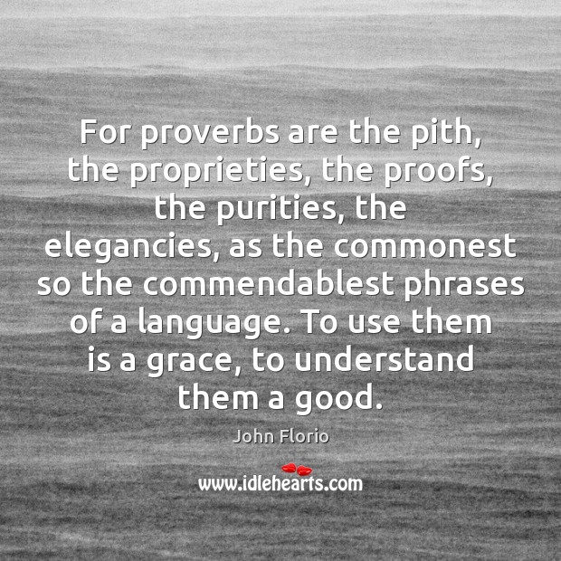 For proverbs are the pith, the proprieties, the proofs, the purities, the John Florio Picture Quote