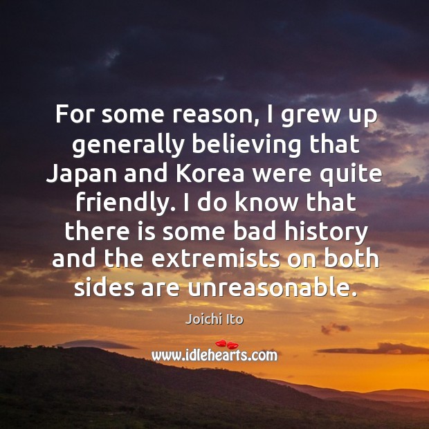 For some reason, I grew up generally believing that japan and korea were quite friendly. Joichi Ito Picture Quote
