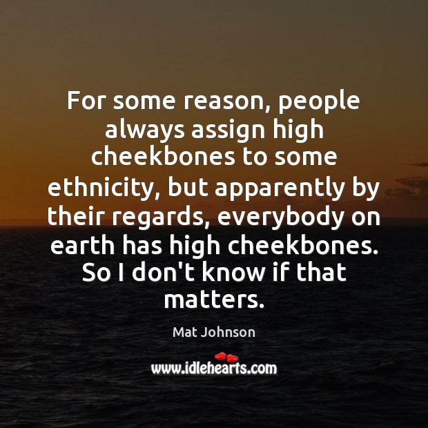 For some reason, people always assign high cheekbones to some ethnicity, but Mat Johnson Picture Quote