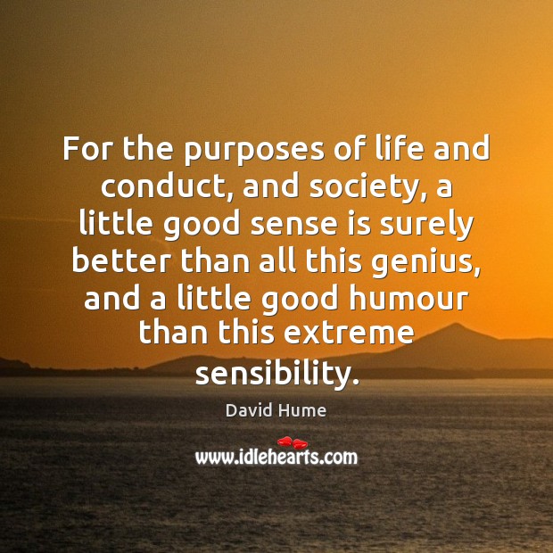 For the purposes of life and conduct, and society, a little good David Hume Picture Quote