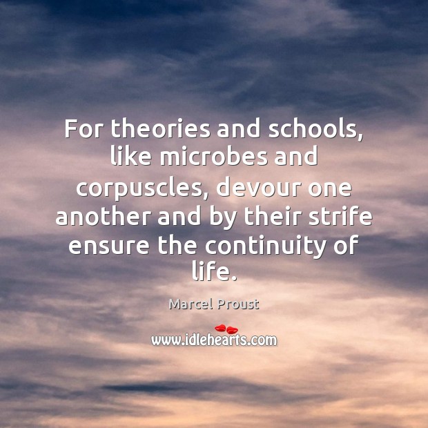 For theories and schools, like microbes and corpuscles, devour one another and Image