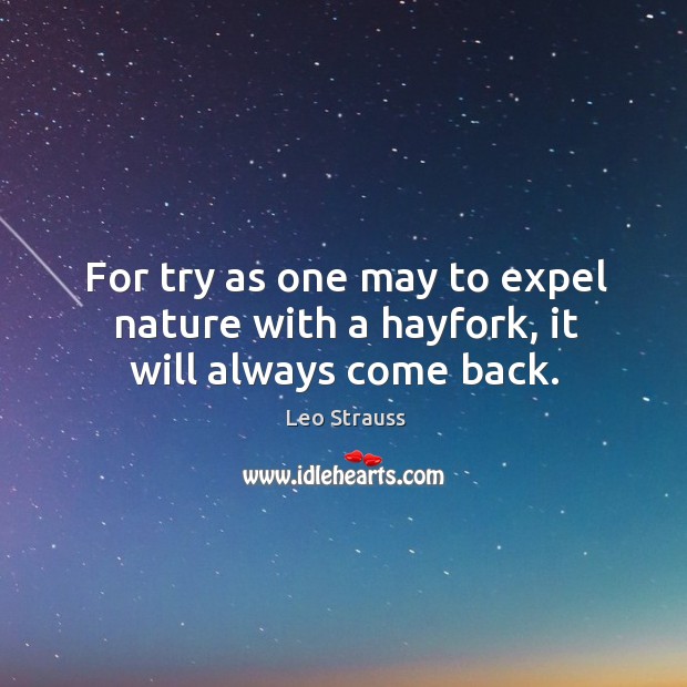 For try as one may to expel nature with a hayfork, it will always come back. Leo Strauss Picture Quote