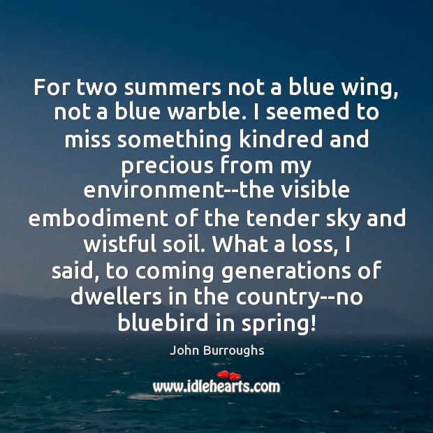 For two summers not a blue wing, not a blue warble. I John Burroughs Picture Quote