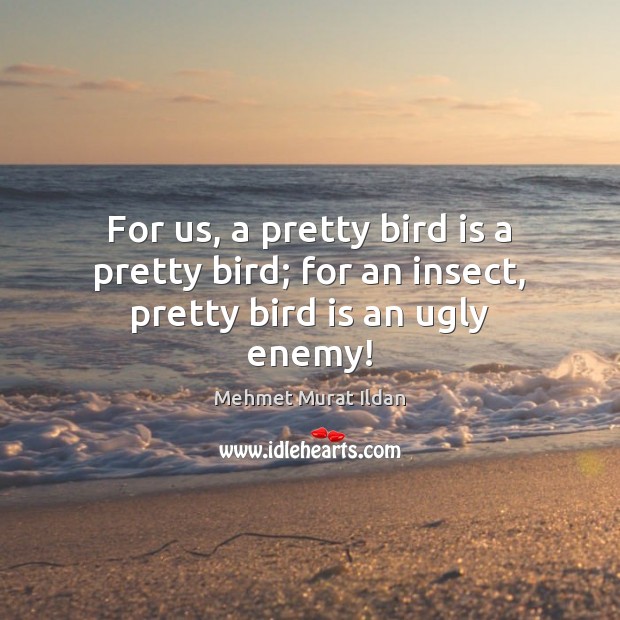 For us, a pretty bird is a pretty bird; for an insect, pretty bird is an ugly enemy! Mehmet Murat Ildan Picture Quote