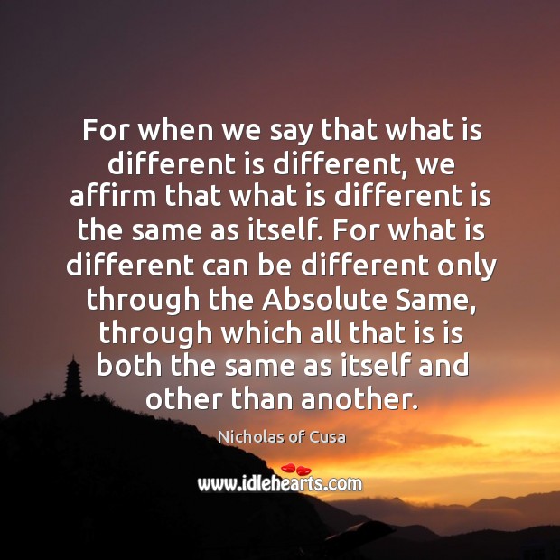 For when we say that what is different is different, we affirm Nicholas of Cusa Picture Quote