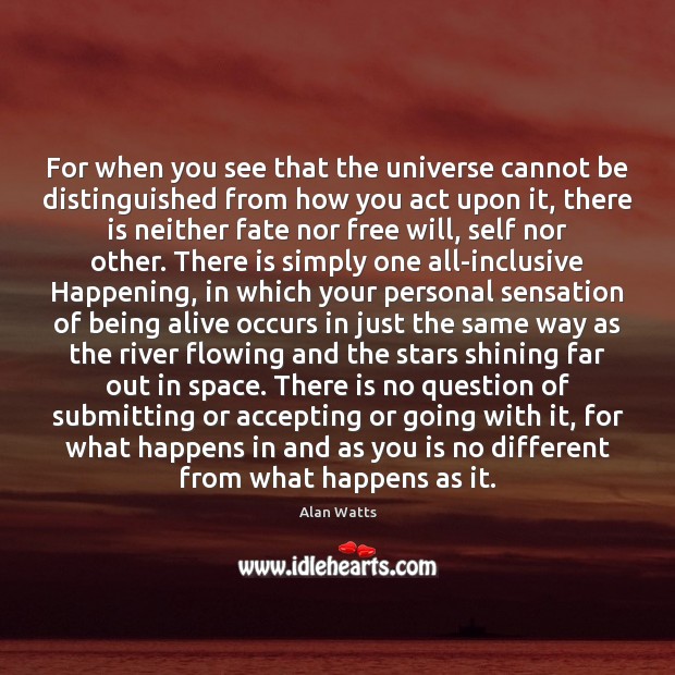 For when you see that the universe cannot be distinguished from how Alan Watts Picture Quote