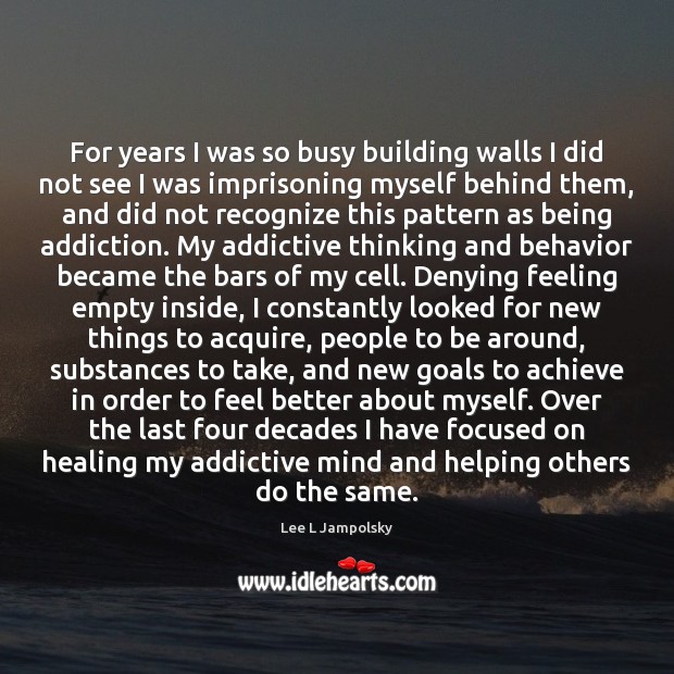 For years I was so busy building walls I did not see Lee L Jampolsky Picture Quote