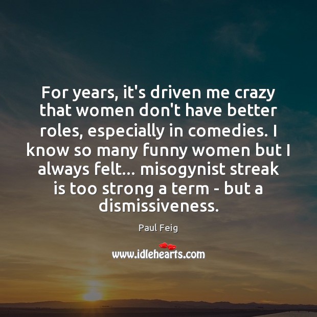 For years, it’s driven me crazy that women don’t have better roles, Paul Feig Picture Quote