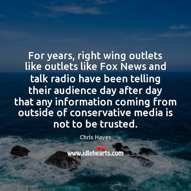 For years, right wing outlets like outlets like Fox News and talk Chris Hayes Picture Quote