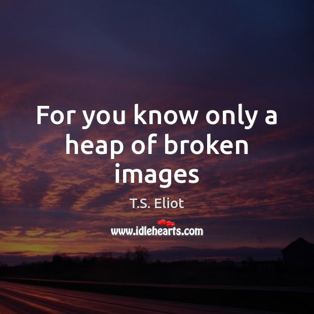 For you know only a heap of broken images T.S. Eliot Picture Quote