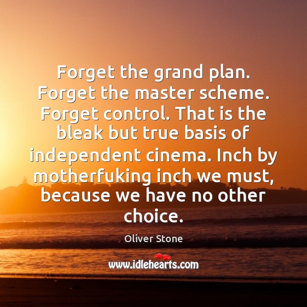 Forget the grand plan. Forget the master scheme. Forget control. That is Oliver Stone Picture Quote