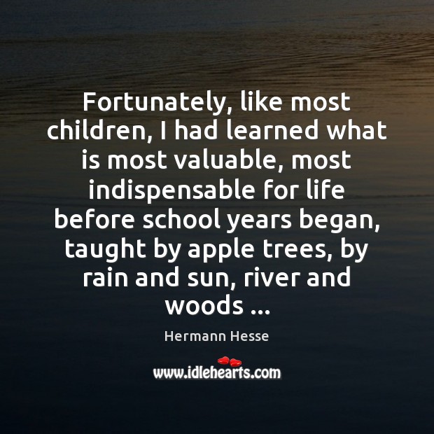Fortunately, like most children, I had learned what is most valuable, most Hermann Hesse Picture Quote