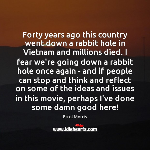 Forty years ago this country went down a rabbit hole in Vietnam Errol Morris Picture Quote