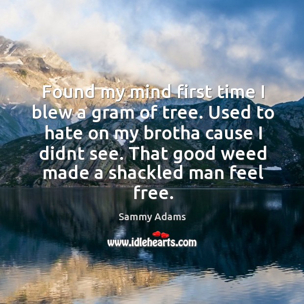 Found my mind first time I blew a gram of tree. Used to hate on my brotha cause I didnt see. Sammy Adams Picture Quote