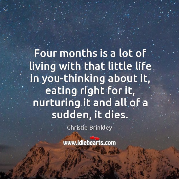 Four months is a lot of living with that little life in you-thinking about it Christie Brinkley Picture Quote