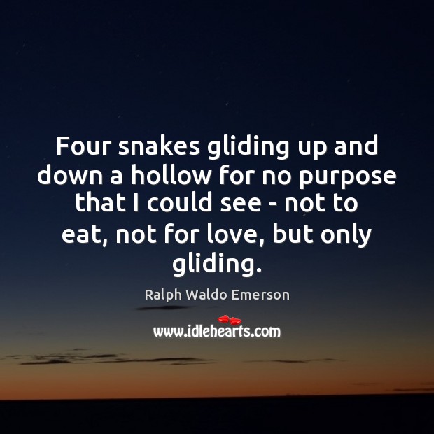 Four snakes gliding up and down a hollow for no purpose that Ralph Waldo Emerson Picture Quote