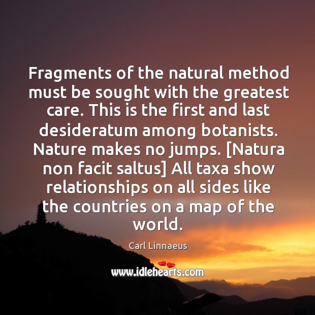 Fragments of the natural method must be sought with the greatest care. Carl Linnaeus Picture Quote