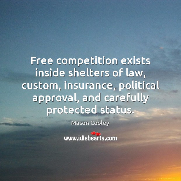 Free competition exists inside shelters of law, custom, insurance, political approval, and Mason Cooley Picture Quote