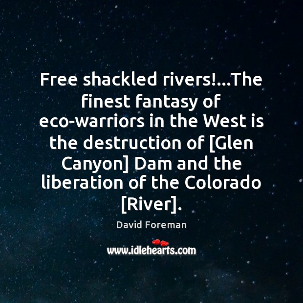 Free shackled rivers!…The finest fantasy of eco-warriors in the West is David Foreman Picture Quote