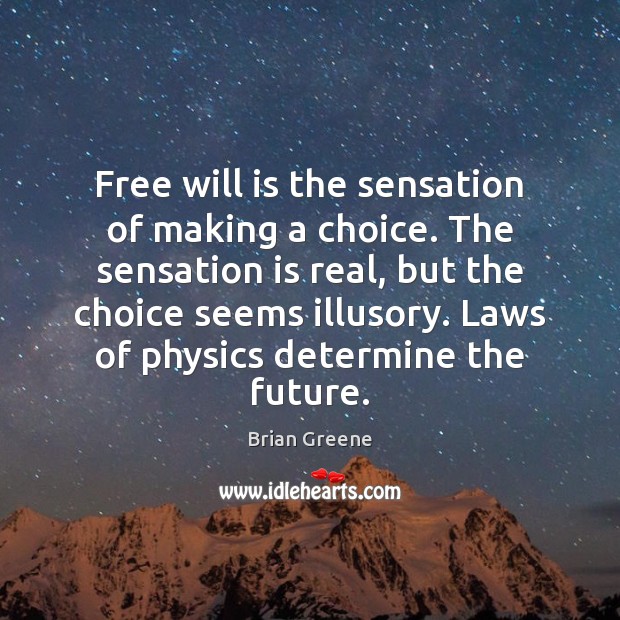 Free will is the sensation of making a choice. The sensation is Brian Greene Picture Quote