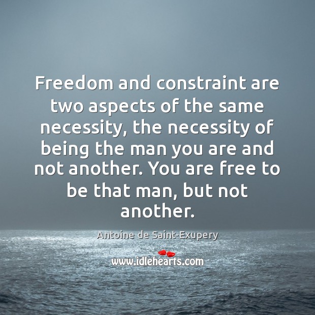 Freedom and constraint are two aspects of the same necessity, the necessity Antoine de Saint-Exupery Picture Quote