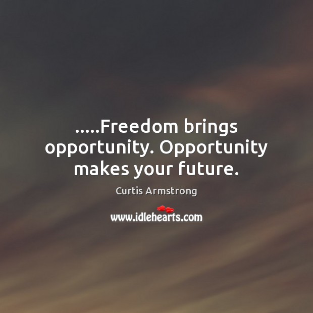 …..Freedom brings opportunity. Opportunity makes your future. Curtis Armstrong Picture Quote