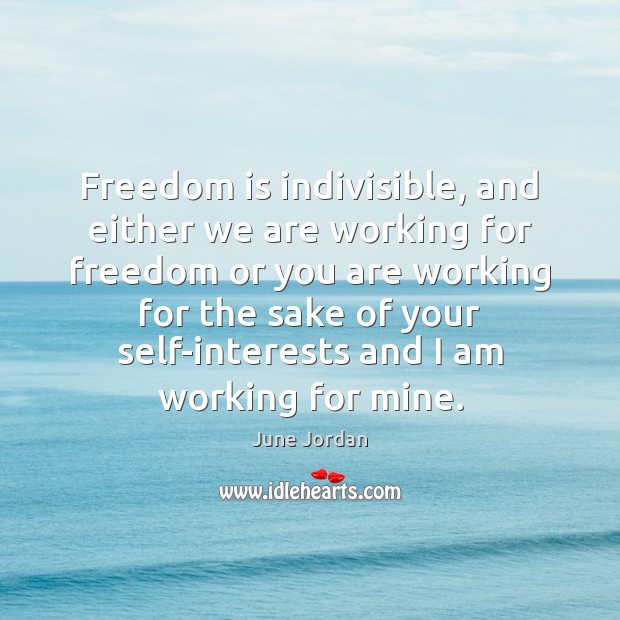 Freedom is indivisible, and either we are working for freedom or you June Jordan Picture Quote