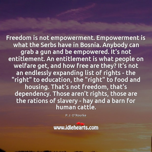 Freedom is not empowerment. Empowerment is what the Serbs have in Bosnia. P. J. O’Rourke Picture Quote