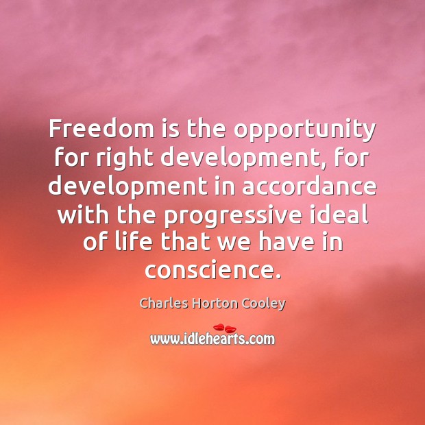 Freedom is the opportunity for right development, for development in accordance with Charles Horton Cooley Picture Quote