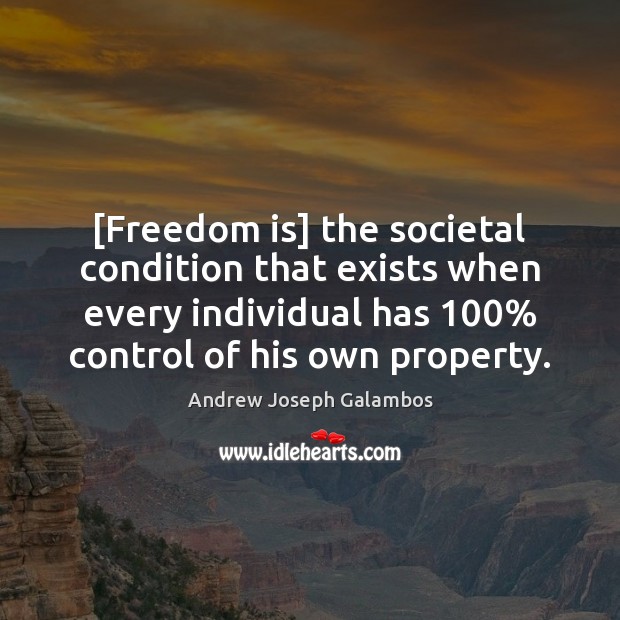 [Freedom is] the societal condition that exists when every individual has 100% control Freedom Quotes Image
