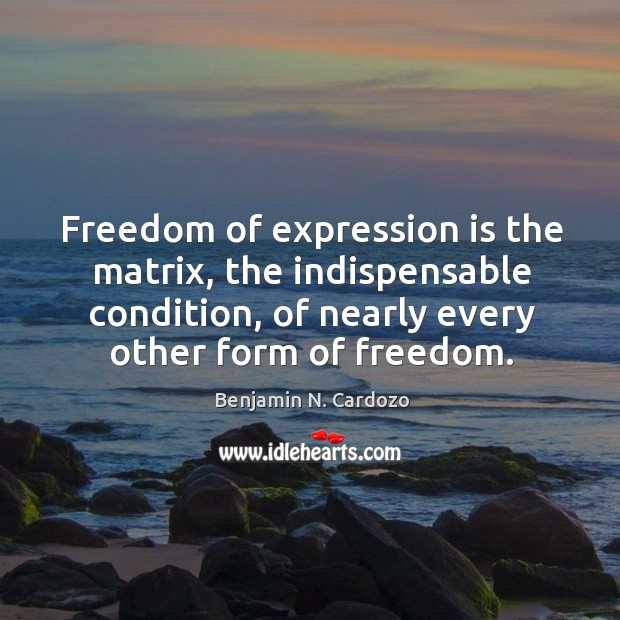 Freedom of expression is the matrix, the indispensable condition, of nearly every other form of freedom. Benjamin N. Cardozo Picture Quote