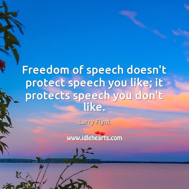 Freedom of speech doesn’t protect speech you like; it protects speech you don’t like. Freedom of Speech Quotes Image